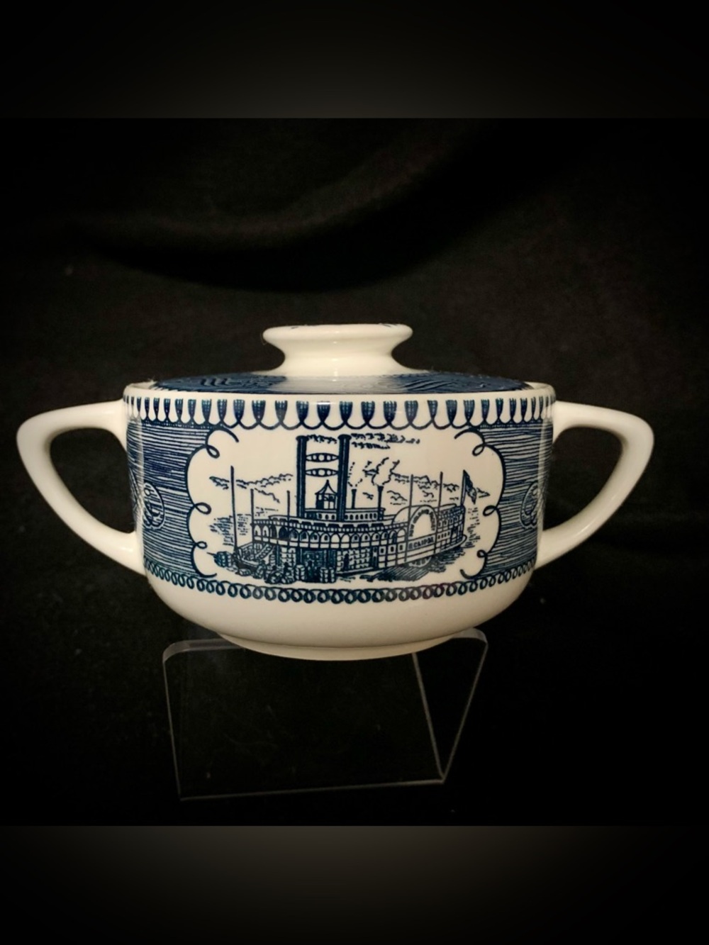 Currier & Ives Blue Royal Covered Sugar Bowl With Lid USA Replacement Piece
